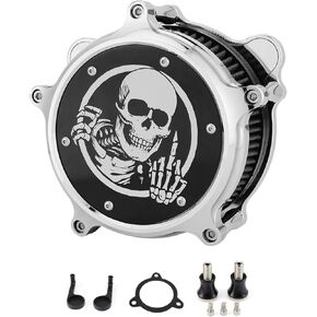 Motorcycle Air Cleaner Skull Style Air Filter Intake Kit Fit for Touring Road King Street Glide Trike 2008-16 Softail 2016-17 Dyna FXDLS 2017(Black)