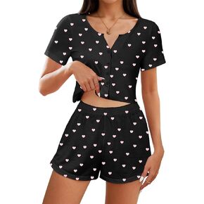 Cute Pajama Sets for Women 2 Piece Matching Pj Set Short Sleeve Womens Button Down Loungewear Set Sleepwear