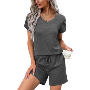 difficort Womens Pajama Sets Soft PJ Short Sleeve Lounge Set Sleepwear with Pockets