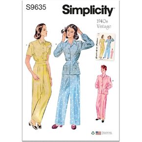 Simplicity Misses' Vintage Lounge Top and Pants Sewing Pattern Kit, Code S9635, Sizes 6-8-10-12-14, Multicolor