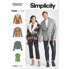 Simplicity SS9692A Unisex Jacket, Vest, and Belt A (XS-S-M-L-XL-XXL)