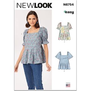 New Look Easy Misses' Peplum Top with Sleeve Variations Sewing Pattern Kit, Design Code N6754, Sizes 8-10-12-14-16-18, Multicolor