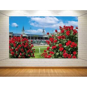 Nepnuser Kentucky Derby Photo Booth Backdrop Churchill Downs Horse Racing Party Decoration Run for The Roses Indoor Outdoor Wall Decor (5.9×3.6ft)