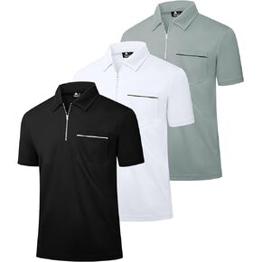 JACKETOWN 3 Pack Men's Zipper Short Sleeve Golf Polo Shirts Casual Collared T-Shirt with Pocket