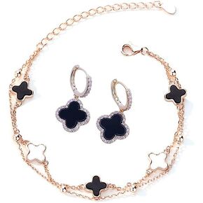 925 Sliver Four Leaf Clover Earrings and Necklace for Women
