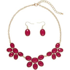 Firstmeet Shiny Contrast Color bib Necklace with Earrings