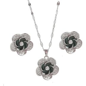 Delicate Zircon Flower Necklace Earrings Jewelry Set - 18K Gold Plated Stainless Steel Lip Chain Choker S925 Silver Needles Stud Earrings for Women, Luxury Accessories Gifts, Packed with Box