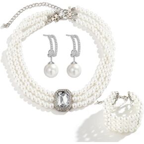 FUNOJOY اللؤلؤ طوق بيان قلادة للنساء مكتنزة PearlChoker مجموعات المجوهرات للنساء بما في ذلك أقراط اللؤلؤ أساور اللؤلؤ مقلد اللؤلؤ الملحقات لحفل زفاف حفلة موسيقية