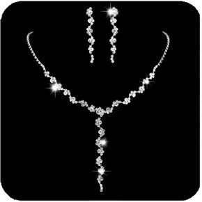 Unicra Silver Bride Necklace Earrings Set Rhinestone Bridal Wedding Jewelry Sets Prom Costume Jewelry Set Party Choker Necklace for Women and Girls