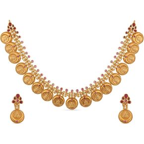 مجموعة قلادة رام سيثا العتيقة المطلية بالذهب من تارينيكا شاليني | أطقم مجوهرات هندية للنساء | مثالي للمناسبات العرقية | قلادة جنوب الهند التقليدية | 1 سنة الضمان* in Kuwait