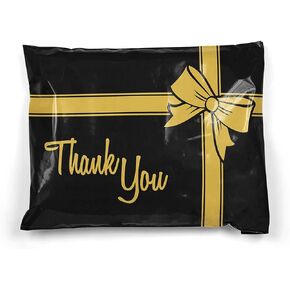 Shop4Mailers 10 x 13 Thank You Christmas Gift with Bow Black and Gold Holiday Poly Bag Mailer Envelopes 2 Mil (100 Pack, Black Gift)