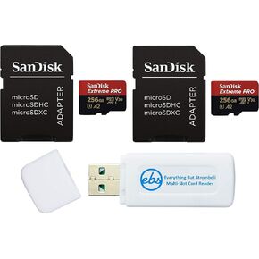 SanDisk Extreme Pro MicroSDXC 256GB (2) Memory Cards Works with GoPro Action Camera Hero 12 Black (SDSQXCD-256G-GN6MA) U3 V30 Bundle with (1) Everything But Stromboli MicroSD & SD Card Reader
