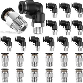 Pneumatic Elbow Straight Combination Push to Connect Tube Fittings Male Thread Quick Release Connectors Air Tool Fittings(20 Pcs,3/8 Inch OD x 1/4 NPT)