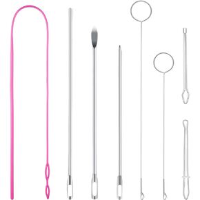 Drawstring Threader Tool Set, Flexible Drawstring Threader, Stainless Steel Sewing Loop Turner Hooks with Latch, Easy Rope Threader Clips for Jackets Coats Pants Hoodies Sweaters (8 Pack)