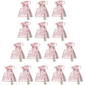 HAN SHENG 15 Pcs Velvet Drawstring Jewelry Pouch Gift Bags Drawstring Pouches with Tassel Candy Treat Bags for Wedding Gift Christmas Party Favor (Pink)