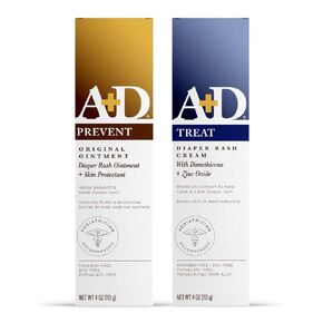 A+D Original Diaper Rash Ointment + A+D Zinc Oxide Diaper Rash Cream 4 oz. Variety Pack - Prevents & Treats Diaper Rash, Moisturizing Skin Protectant with Vitamins A & D