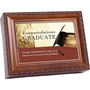 Cottage Garden Congrats Graduate Wood Grain Finish Jewelry Music Box - Plays Song Pomp and Circumstance