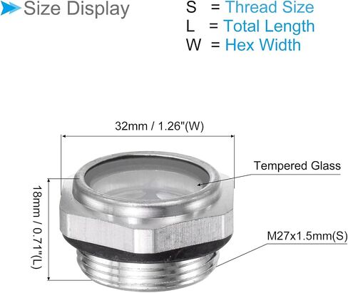 Air Compressor Oil Sight Glass, | M24x1.5mm Male Thread | Aluminum Hex Oil Liquid Level Indicator Glass Window - (Applications: for Gearbox Fittings), 1-Piece in Saudi Arabia