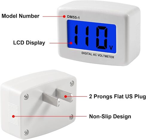 3 قطع شاشة اختبار الجهد، قابس أمريكي مسطح تيار متردد 80-300 فولت LCD شاشة قياس الجهد الفولتميتر الرقمي، 110 فولت 220 فولت لوحة الجهد الكهربائي مقياس اختبار فولت للقابس المنزلي في منفذ لقياس الجهد الكهربائي in Saudi Arabia