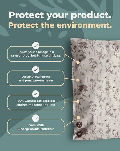Impack Biodegradable Mailers - 10x13" 25 Pack - Tamper-Evident & Self-Sealing Shipping Envelopes for Small Businesses - Printed, Waterproof Mailing Bags - Tear & Puncture-Proof - Wildflower in Saudi Arabia