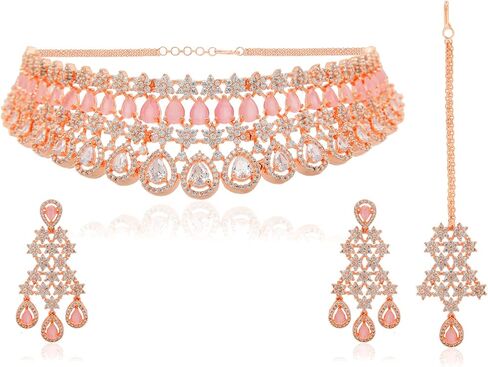 مجموعة قلائد مجوهرات من I Jewels مطلية بالذهب الوردي وهدايا الزفاف والزركونيا المكعبة مع أقراط للنساء (AD0020RG) in Saudi Arabia