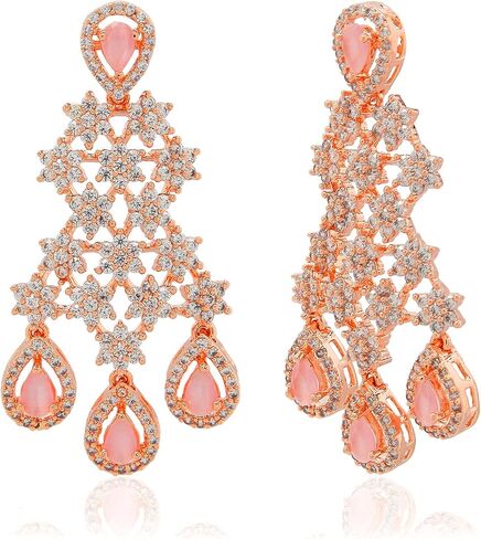 مجموعة قلائد مجوهرات من I Jewels مطلية بالذهب الوردي وهدايا الزفاف والزركونيا المكعبة مع أقراط للنساء (AD0020RG) in Saudi Arabia