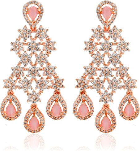 مجموعة قلائد مجوهرات من I Jewels مطلية بالذهب الوردي وهدايا الزفاف والزركونيا المكعبة مع أقراط للنساء (AD0020RG) in Saudi Arabia