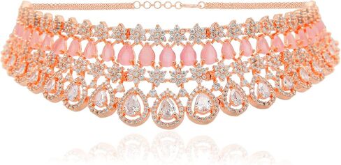 مجموعة قلائد مجوهرات من I Jewels مطلية بالذهب الوردي وهدايا الزفاف والزركونيا المكعبة مع أقراط للنساء (AD0020RG) in Saudi Arabia