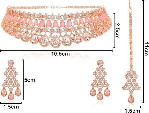 مجموعة قلائد مجوهرات من I Jewels مطلية بالذهب الوردي وهدايا الزفاف والزركونيا المكعبة مع أقراط للنساء (AD0020RG) in Saudi Arabia