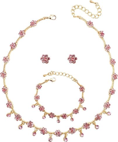 Austrian Crystal Brides Bridesmaid Rhinestone Choker Necklace Earring Bracelet Bridal Wedding Jewelry Set for Women in Saudi Arabia