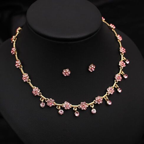Austrian Crystal Brides Bridesmaid Rhinestone Choker Necklace Earring Bracelet Bridal Wedding Jewelry Set for Women in Saudi Arabia