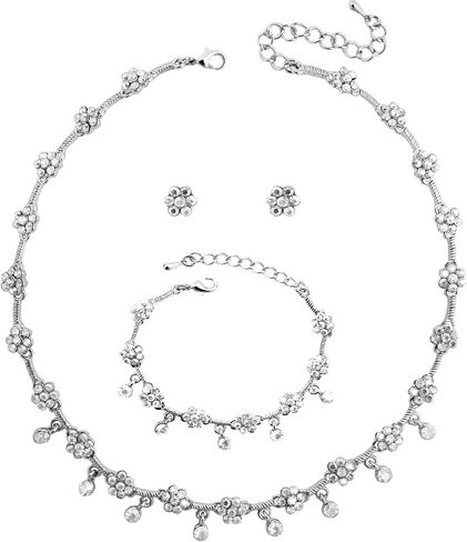 Austrian Crystal Brides Bridesmaid Rhinestone Choker Necklace Earring Bracelet Bridal Wedding Jewelry Set for Women in Saudi Arabia