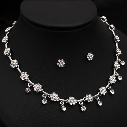 Austrian Crystal Brides Bridesmaid Rhinestone Choker Necklace Earring Bracelet Bridal Wedding Jewelry Set for Women in Saudi Arabia