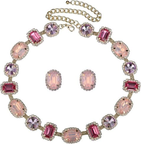 قلادة مكتنزة من الخرز الكريستالي الملون للنساء والفتيات مجوهرات متألقة وحفلات الزفاف والمناسبات الخاصة in Kuwait