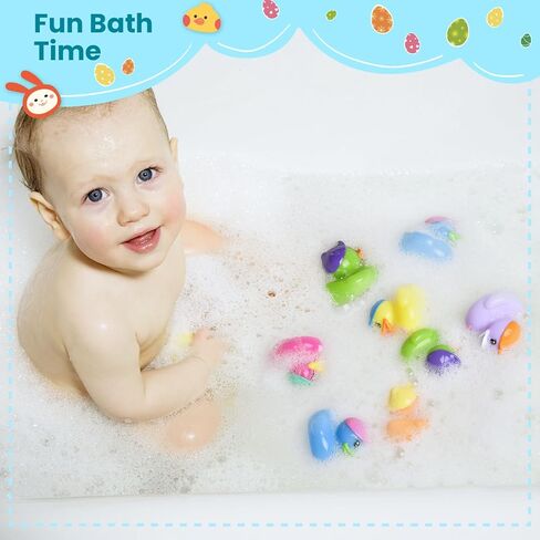 12 PCS Prefilled Easter Eggs with Rubber Duck Toys for Kids Easter Theme Party Favors, Bright Colorful Easter Eggs Filled with Assorted Colors Duck Toys for Fun Bath Toys, Easter Basket Stuffers in Kuwait