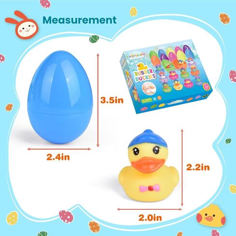 12 PCS Prefilled Easter Eggs with Rubber Duck Toys for Kids Easter Theme Party Favors, Bright Colorful Easter Eggs Filled with Assorted Colors Duck Toys for Fun Bath Toys, Easter Basket Stuffers in Kuwait