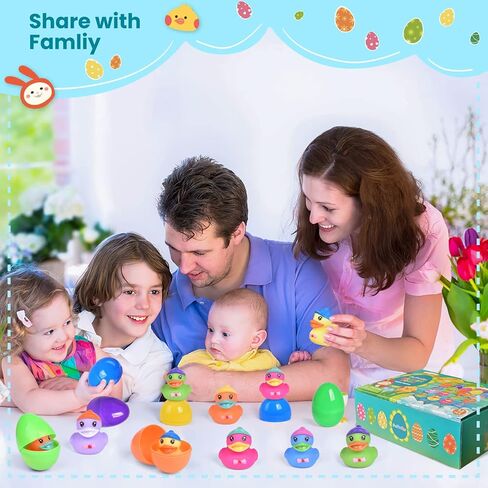 12 PCS Prefilled Easter Eggs with Rubber Duck Toys for Kids Easter Theme Party Favors, Bright Colorful Easter Eggs Filled with Assorted Colors Duck Toys for Fun Bath Toys, Easter Basket Stuffers in Kuwait