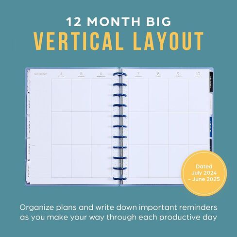 Happy Planner Disc-Bound 12-Month Planner, July 2024–June 2025 Daily, Weekly, and Monthly Planner, Big Size, Vertical Layout, Exotic Borders, 72 Pages, 12 Dividers, 2 Sticker Sheets, 8.5" x 11" in Saudi Arabia