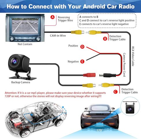 كاميرا احتياطية AHD للسيارة، كاميرا الرؤية الخلفية Starlight 1280x720P، نظام كاميرا عكس السيارة مع محول موصل أنثى إلى أنثى بعدسة عين السمكة in Kuwait