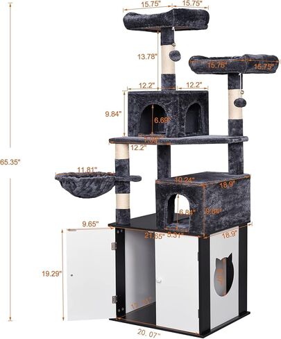 BEWISHOME شجرة القطط مع حاوية صندوق الفضلات، الكل في واحد، صندوق فضلات مخفي للقطط، برج للقطط مع مسكن كبير للقطط، بيت قطط حديث مع أعمدة خدش MMJ81D in Kuwait