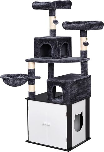 BEWISHOME شجرة القطط مع حاوية صندوق الفضلات، الكل في واحد، صندوق فضلات مخفي للقطط، برج للقطط مع مسكن كبير للقطط، بيت قطط حديث مع أعمدة خدش MMJ81D in Kuwait