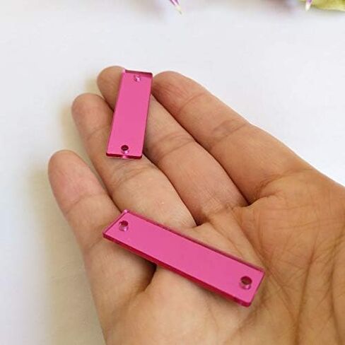 50pcs Rectangle Rose Red Sew on Acrylic Mirror,Acrylic Sew on Rhinestones Flat Back Sew-on Stone,DIY Pink Sew On Acrylic Mirror Pieces (Rose Red, Rectangle 10x35MM) in Saudi Arabia