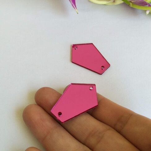 50pcs Rectangle Rose Red Sew on Acrylic Mirror,Acrylic Sew on Rhinestones Flat Back Sew-on Stone,DIY Pink Sew On Acrylic Mirror Pieces (Rose Red, Rectangle 10x35MM) in Saudi Arabia