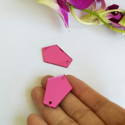50pcs Rectangle Rose Red Sew on Acrylic Mirror,Acrylic Sew on Rhinestones Flat Back Sew-on Stone,DIY Pink Sew On Acrylic Mirror Pieces (Rose Red, Rectangle 10x35MM) in Saudi Arabia