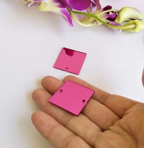 50pcs Rectangle Rose Red Sew on Acrylic Mirror,Acrylic Sew on Rhinestones Flat Back Sew-on Stone,DIY Pink Sew On Acrylic Mirror Pieces (Rose Red, Rectangle 10x35MM) in Saudi Arabia