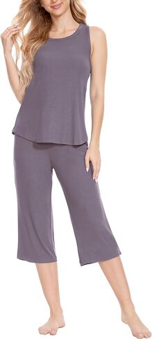 GYS Womens Capri Pajama Sets - Viscose Made from Bamboo, Comfy Tank Top and Capri Pants Lounge Set Pj Sleepwear in Saudi Arabia