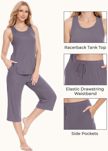 GYS Womens Capri Pajama Sets - Viscose Made from Bamboo, Comfy Tank Top and Capri Pants Lounge Set Pj Sleepwear in Saudi Arabia