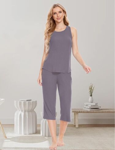 GYS Womens Capri Pajama Sets - Viscose Made from Bamboo, Comfy Tank Top and Capri Pants Lounge Set Pj Sleepwear in Saudi Arabia