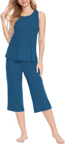GYS Womens Capri Pajama Sets - Viscose Made from Bamboo, Comfy Tank Top and Capri Pants Lounge Set Pj Sleepwear in Saudi Arabia