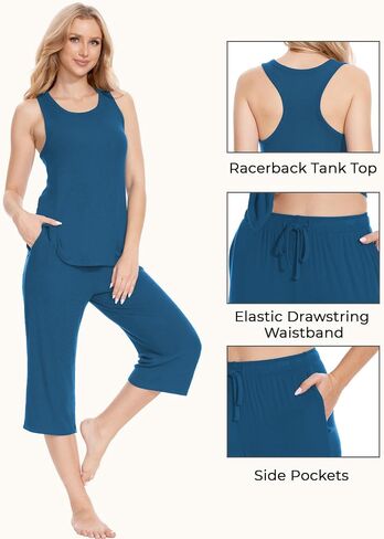 GYS Womens Capri Pajama Sets - Viscose Made from Bamboo, Comfy Tank Top and Capri Pants Lounge Set Pj Sleepwear in Saudi Arabia